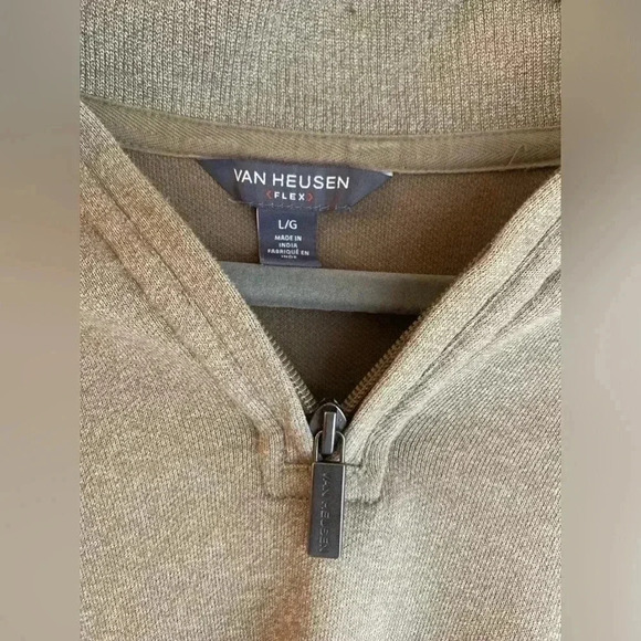 Van Heusen Cotton Pullover Quarter Zip Sweatshirt Men’s Tan Light Brown Shirt - Picture 2 of 7